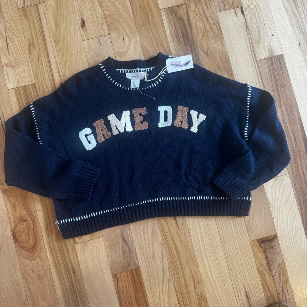 Jessica Simpson Navy Sweater with 'Game Day' Design